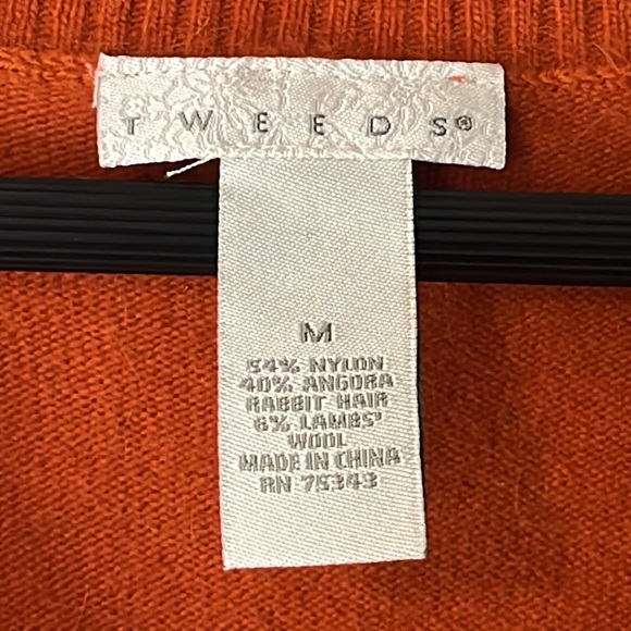 Tweeds Ribbed V-Neck Angora Rabbit Hair Blend Burnt Orange Sweater Sz M - Picture 3 of 6